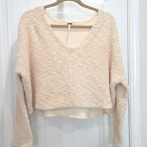 Free People Cream Textured Sweater, Oversize Fit, MEDIUM